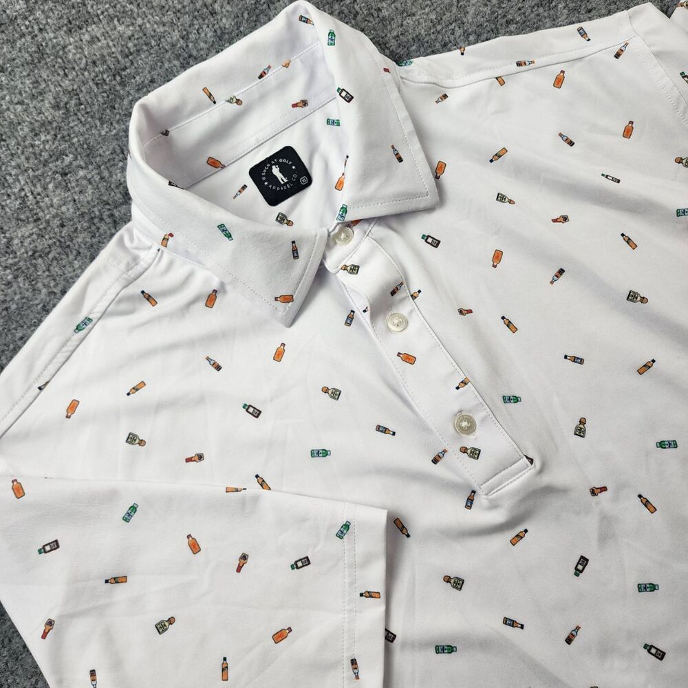 U Suck At Golf Polo Shirt Men Extra Large White All Over Print Liquor‎ Bottles